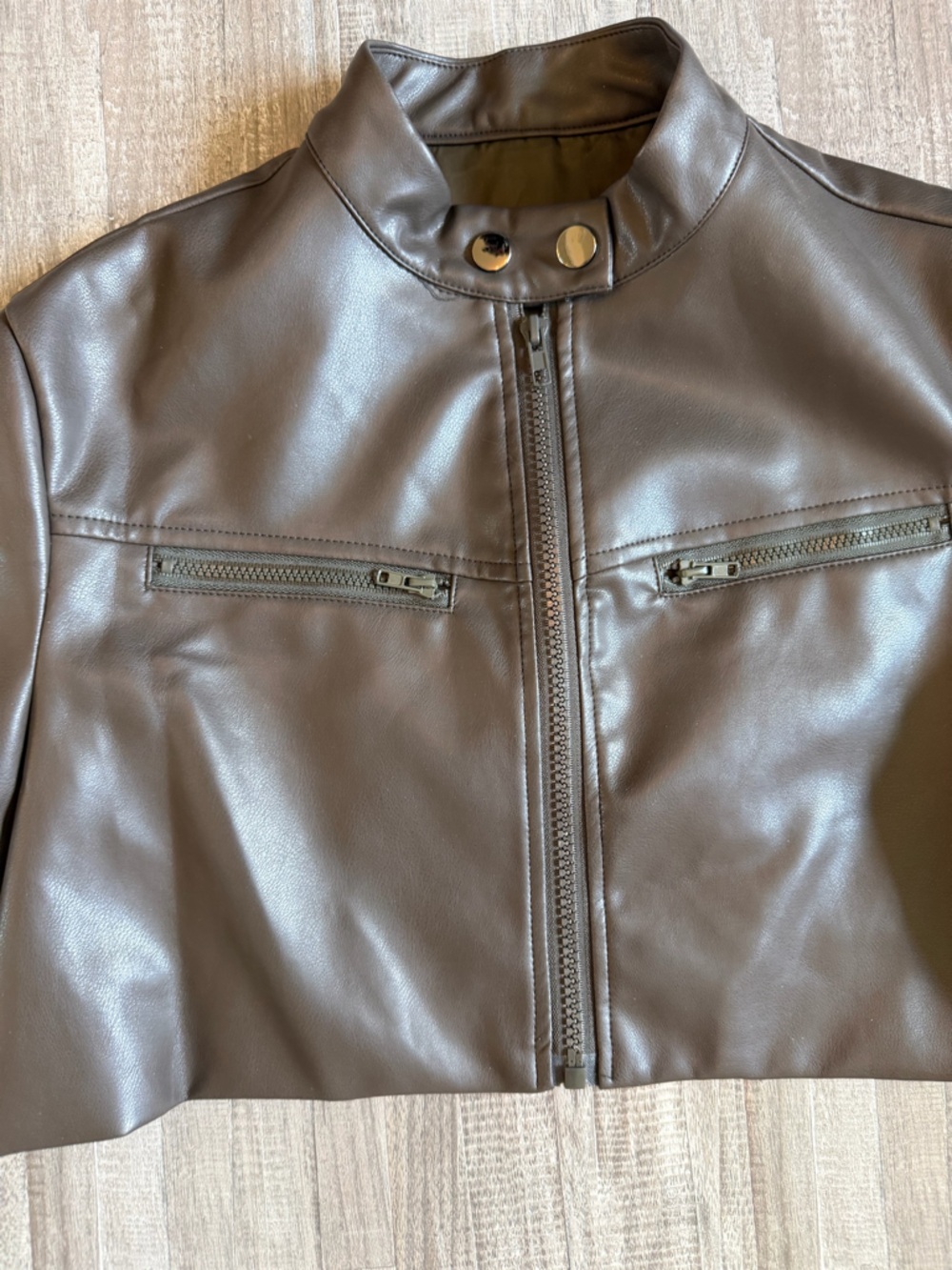Cropped Brown Leather Moto Jacket - Picture 2 of 7